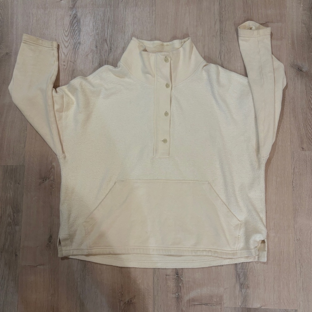 REI Co-op Hemp Blend Button Pullover 1X Cream Mock Neck